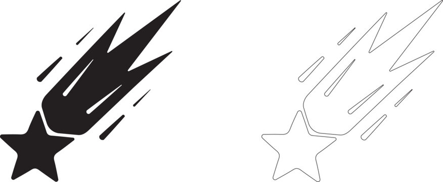 Falling star vector icon, shooting star symbol, flying comet, making a wish, astronomy and night sky.
