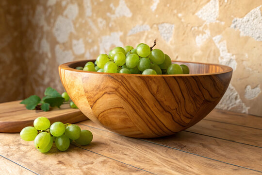 Fresh Green Grapes in Wooden Bowl &ndash; Organic Healthy Fruit Still Life Photography for Nutrition and Wellness