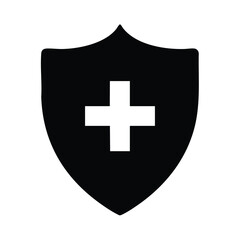 Fototapeta premium Medical shield icon, healthcare protection symbol, black and white cross emblem, security logo