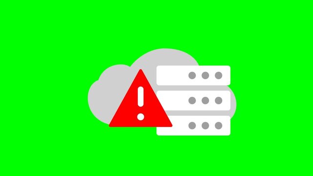 Cloud Server Warning Alert Icon Animation on Green Screen