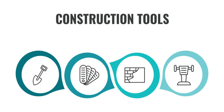 construction tools outline icon set. thin line spade tool, pantone, concrete, rammer icons. editable vector