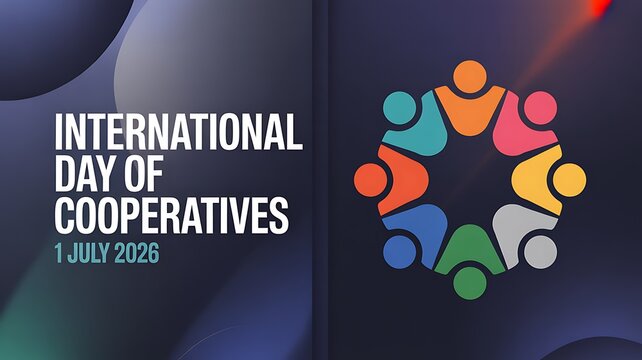 International Day of Cooperatives 1 July 2026 Social Teamwork Illustration with Circular People Icon and Community Partnership Message