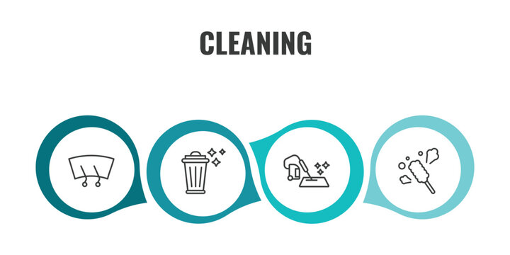 cleaning outline icon set. thin line wiper, trash cleanin, carpet cleaning, duster icons. editable vector
