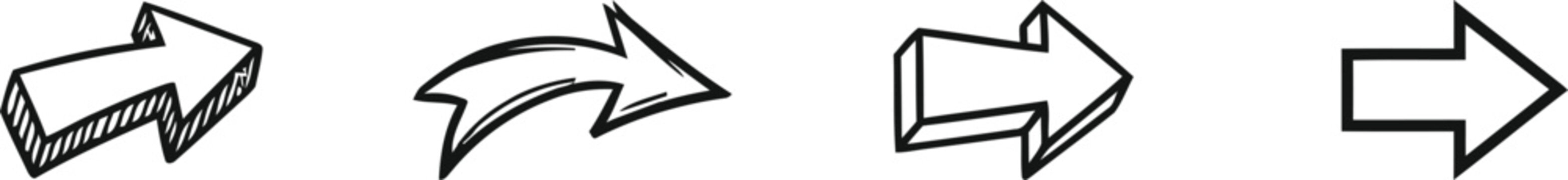 Hand drawn and 3d style arrow icons set