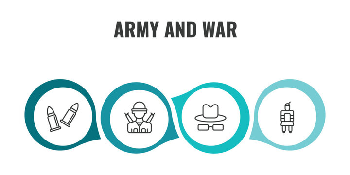 army and war outline icon set. thin line two bullets, infantry, secret agent, icons. editable vector