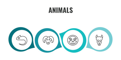 animals outline icon set. thin line chameleon, male sheep, sloth, lama icons. editable vector © Farahim