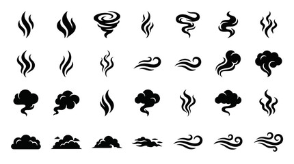 Obraz premium Collection of various smoke and steam icons in black.