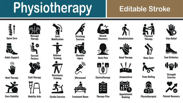 Vector illustration of physiotherapy icons set editable stroke