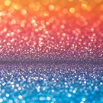 Vibrant bokeh background of shimmering glitter in sunset orange to ocean blue hues