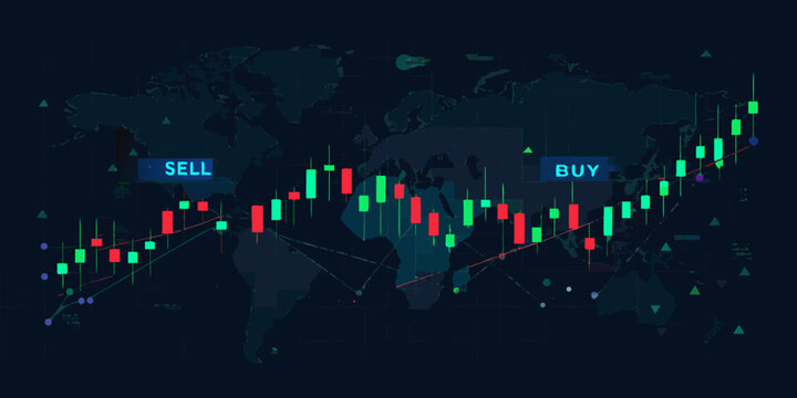 world map with candlestick chart dark themed