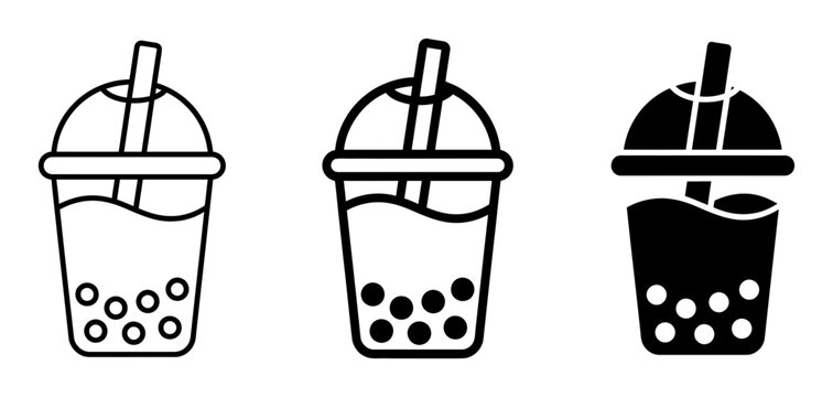 3 Boba Tea icons, bubble tea, drink, beverage, outline solid styles, UI and web interface design