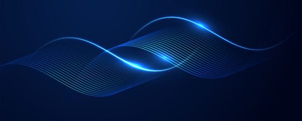 Plakat Abstract blue glowing wave lines technology background