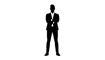 Businessman stands with arms crossed in this professional silhouette on a clean white background. © RanaMuhammad