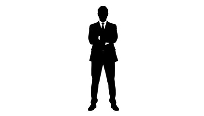 Businessman stands with arms crossed against a plain white background in a professional silhouette. © RanaMuhammad