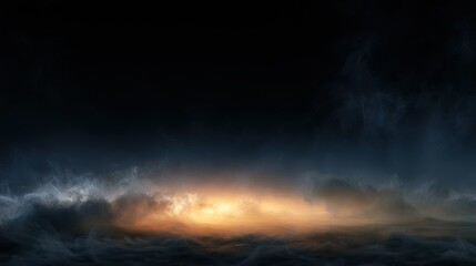 Fototapeta premium Dark sky and light horizon over clouds at night near dawn showing a mix of colors and shadows