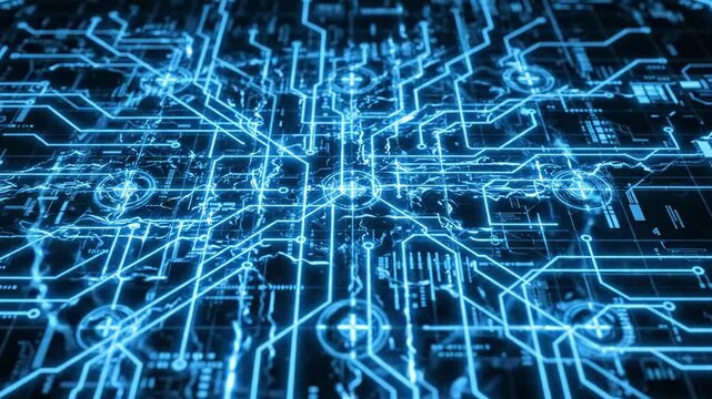 Abstract blue glowing circuit board technology background