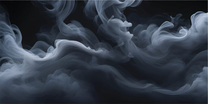 White abstract smoke swirls on black background flowing ethereal ink in water texture. Generated image