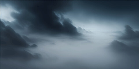 Fototapeta premium Dramatic dark storm clouds roll over the deep blue sea, creating an overcast and windy summer day as sunlight pierces through the heavy rain