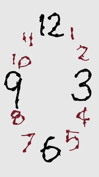Abstract Animation of Hand Drawn Clock Numbers, Vertical Video Backgrounds with Shaky Motion Texture Pattern and Creepy Blood Red Font Overlay for Horror Countdown