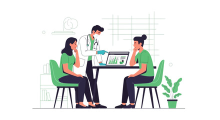 Fototapeta premium Medical Consultation Demonstrating Analysis of Patient Data with Modern Visual Elements