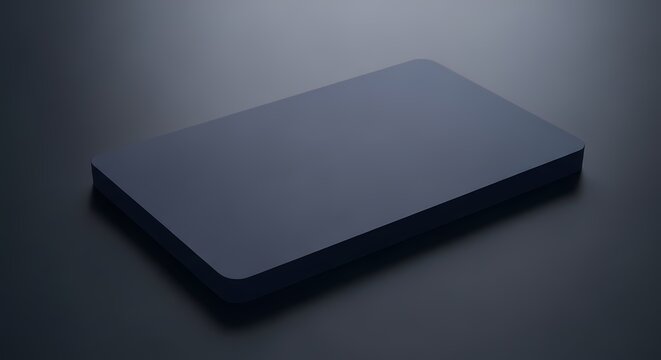 Modern minimalist dark blue rounded rectangle flat object on seamless dark background