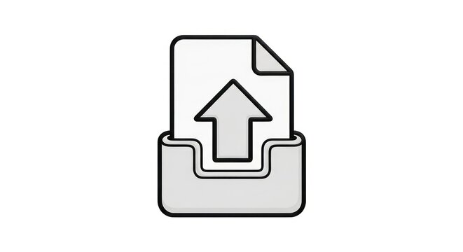 Minimalist document upload outbox icon in gray and white