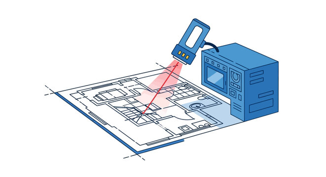 Laser Scanner Technology Surveying Architectural Floor Plan Blueprint, 3D Digital Mapping for Construction and Engineering