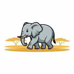 Obraz premium Gray Elephant Walking on Savannah with Trees