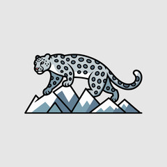 Fototapeta premium Snow Leopard Standing on Mountain Peaks in Minimalist Style