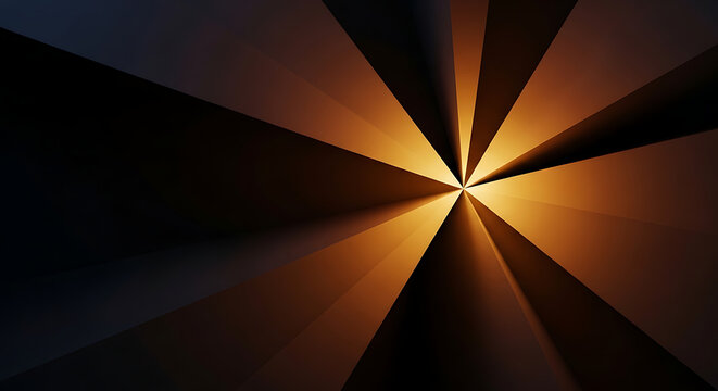 Abstract starburst light rays in dark warm tones creating a concentrated energy and spotlight effect from a central point dark background orange light yellow light design element starburst