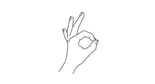 Simple black and white line drawing shows a hand making the okay sign with the index finger and thumb forming a circle.
