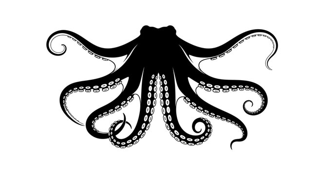 Black Octopus Silhouette Illustration on White Background