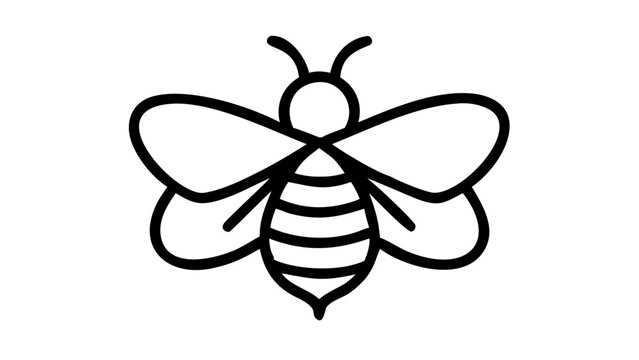 Clean vector line art bee icon on white background with monochrome honeybee silhouette pollinator wildlife isolated creature entomology