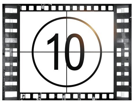 A film strip frame with a large number 10 in a circle
