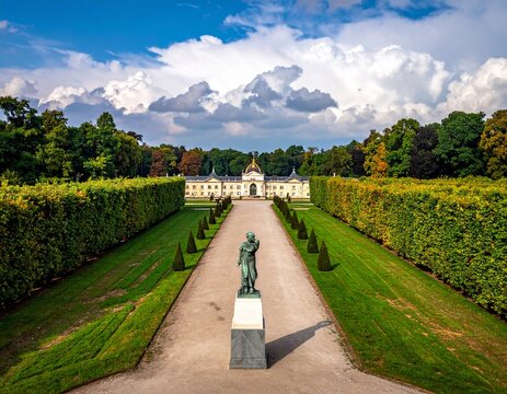 Grand estate, statue, formal gardens