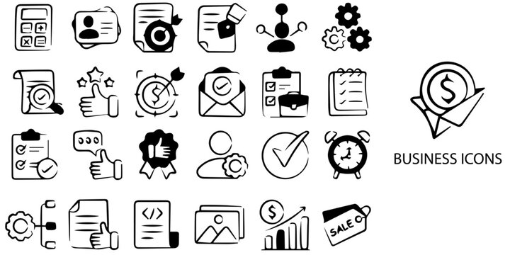 Business simple concept 24 Black and White color icons set .Vector illustration.