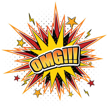 Comic book style omg exclamation burst with colors exclamation surprise illustration colorful creative isolated comicbook comicstyle expression reaction starburst