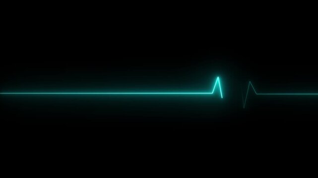 Glowing cyan neon heart pulsating with electrocardiogram line on background. animation