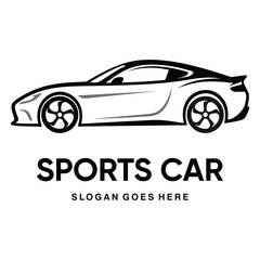 Fototapeta premium Modern professional sports car logo design with sleek racing automobile side profile silhouette