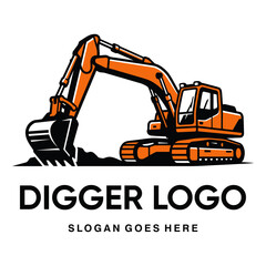 Orange excavator digger logo template for construction and earthmoving company © Zdesign07