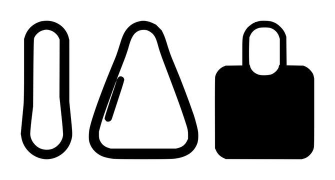 Paperclip set with solid black icon on white background featuring paperclip, attachment, icon with black and white and minimalist vector