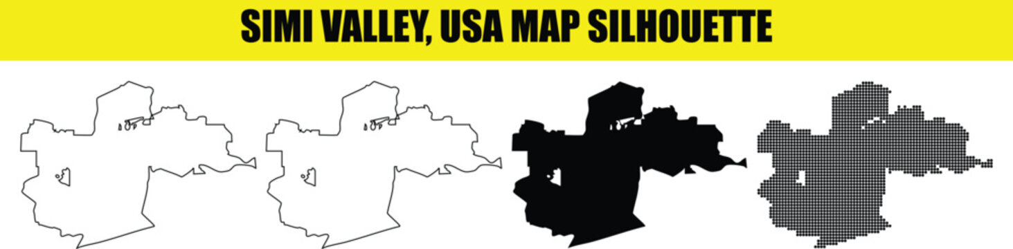 Simi valley usa map silhouette vector illustration representing california city boundary shape for urban design projects.