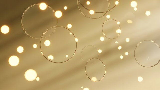 golden rings with glowing orbs in soft light circles effects abstract art