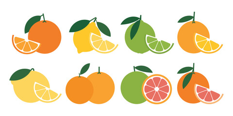 Obraz premium Citrus Fruits Set with Juicy Orange, Lemon, Lime, and Grapefruit for Healthy Food Design