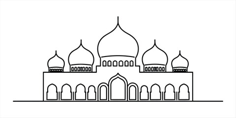 Simple line art illustration of a mosque building with domes Vector, illustration © Ranjona Vector Art