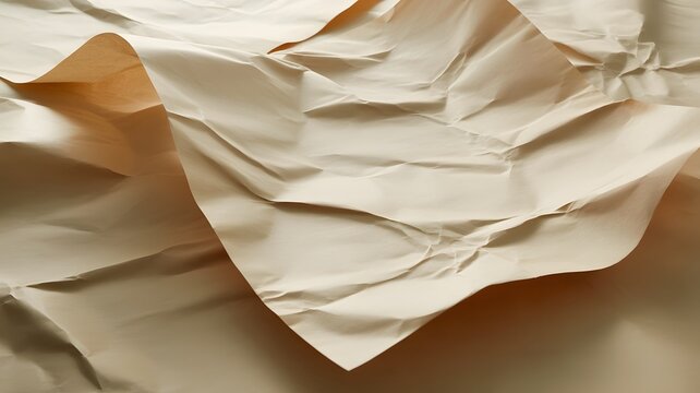 crumpled beige paper sheet with shadows wrinkled folded textured material fabric surface