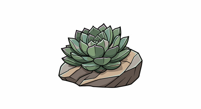 Cartoon succulent plant on rock