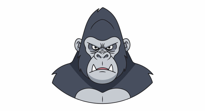 Fierce gorilla head with gray fur, white tusks, and angry expression