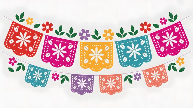 Colorful mexican papel picado banners with floral motifs cut out decoration colorful traditional