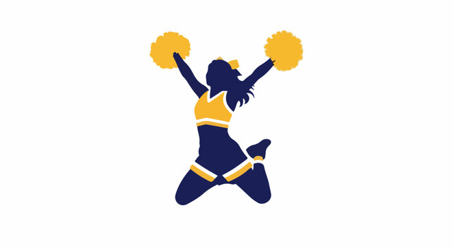 Silhouette of a cheerleader jumping with pom-poms in the air